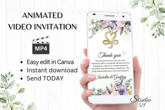 Digital Wedding Thank You W9412TU: Modern Typography for Gratitude