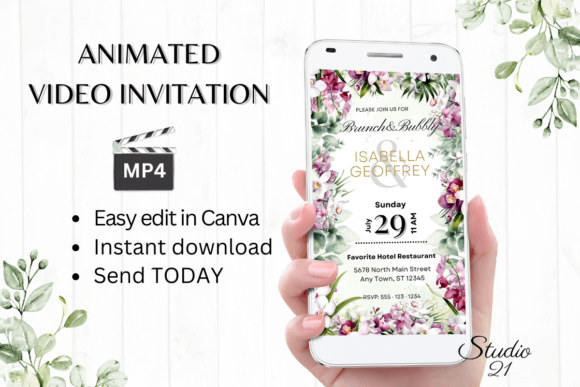 Elegant Floral Nuptials: The Orchids Wedding Brunch Invite W9450